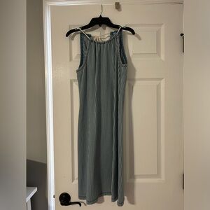 J Mclaughlin Blue White Stripes Maria Stretch Rope Halter Shift Dress Cotton XS